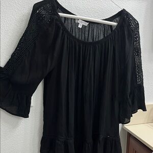 Black Partially Crocheted Light-weight Boho Top Unused